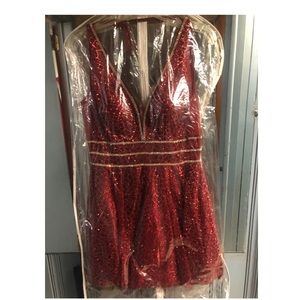 PROM SALE! Red Dress V-Neck & Rhinestones By Dancing Queen